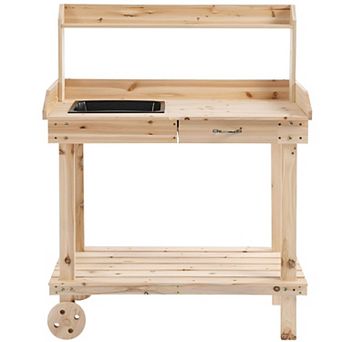 Portable Garden Potting Table with Drawer, Top Shelf, and Bottom Storage for Patio, Porch, or Garden