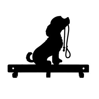Dog with Lead Wall Hook Rack Iron Decorative Holder for Entryway or Mudroom
