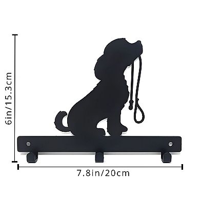 Dog with Lead Wall Hook Rack Iron Decorative Holder for Entryway or Mudroom