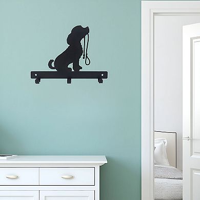 Dog with Lead Wall Hook Rack Iron Decorative Holder for Entryway or Mudroom