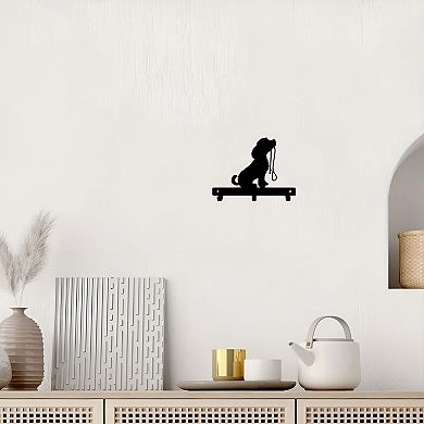 Dog with Lead Wall Hook Rack Iron Decorative Holder for Entryway or Mudroom