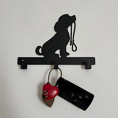 Dog with Lead Wall Hook Rack Iron Decorative Holder for Entryway or Mudroom