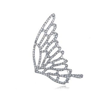 Silvery Tone Crystal Rhinestone Butterfly Side Profile Wing Fashion Pin Brooch