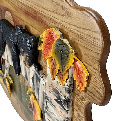 Bear Cub in Birch Forest Wood Wall Sculpture 24x34.5 Glossy Brown Indoor Decor