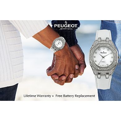 Peugeot Womens 37mm Hexagonal Watch with Crystal Bezel and Leather Band