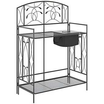 Folding Garden Potting Bench with Shelves, Hooks, and Tool Bag for Planting, Potting, and Gardening