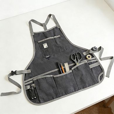 Canvas Utility Apron with Multiple Pockets Work Apron for Cleaning Cooking Gardening Household Tasks