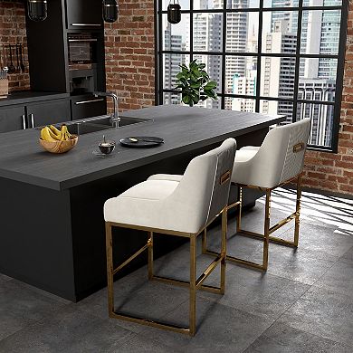 SEYNAR Mid-Century Modern Low-Back Velvet Bar Stools with Metal Frame (set of 2)