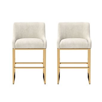 SEYNAR Mid-Century Modern Low-Back Velvet Bar Stools with Metal Frame (set of 2)