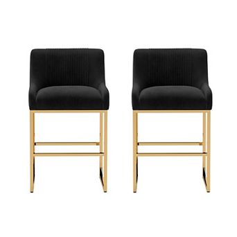 SEYNAR Mid-Century Modern Low-Back Velvet Bar Stools with Metal Frame (set of 2)