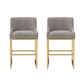 SEYNAR Mid-Century Modern Low-Back Velvet Bar Stools with Metal Frame (set of 2)