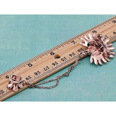Dangling Flower Multicolored Rhinestone Copper Tone Peacock Fashion Brooch