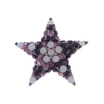 Golden Tone Synthetic Amethyst Opal Crystal Rhinestones Star Brooch Pin Pendent