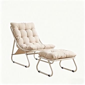 KWPZQEB Leisure Patio Puffy Cushion Lounge Chair with Ottoman for Living Room, Outdoor