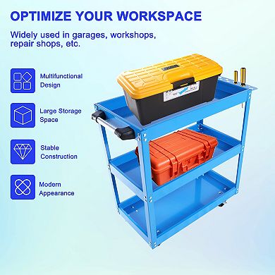 Tool Cart on Wheels, 3 Tier Rolling Mechanic Tool Cart