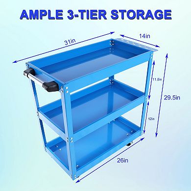 Tool Cart on Wheels, 3 Tier Rolling Mechanic Tool Cart
