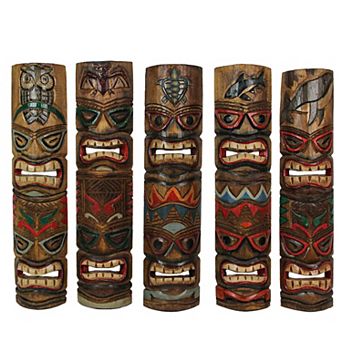 Set of 5 Double Tiki Mask Animal Totem Hand Carved Wall Decor Sculpture 24 Inch