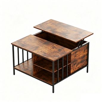 32.4" Lift Top Coffee Table with Storage, Farmhouse Multifunctional Center, 3 Shelves