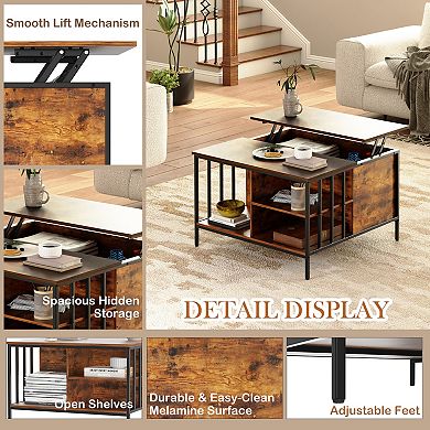32.4" Lift Top Coffee Table with Storage, Farmhouse Multifunctional Center, 3 Shelves