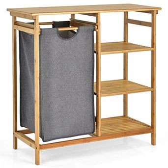 Laundry Hamper Stand with Sliding Bag and 3 tier Open Shelves
