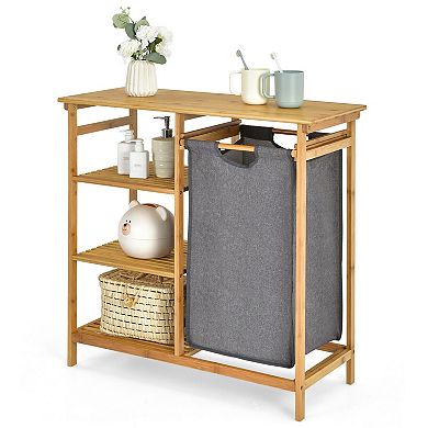 Laundry Hamper Stand with Sliding Bag and 3-Tier Open Shelves