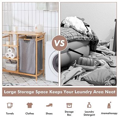 Laundry Hamper Stand with Sliding Bag and 3-Tier Open Shelves