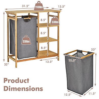 Laundry Hamper Stand with Sliding Bag and 3-Tier Open Shelves