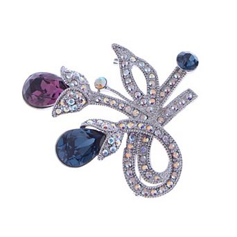 Elegant Colorful Blue Purple Floral Crystal Rhinestone Brooch Pin