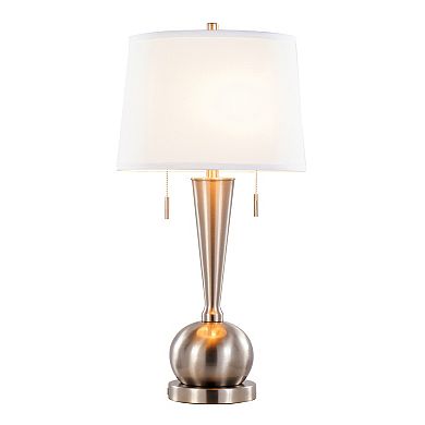 Loheer Contemporary Metal Table Lamp Set with White Linen Shade and USB Port