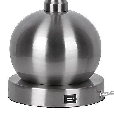 Loheer Contemporary Metal Table Lamp Set with White Linen Shade and USB Port