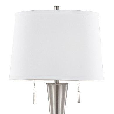Loheer Contemporary Metal Table Lamp Set with White Linen Shade and USB Port