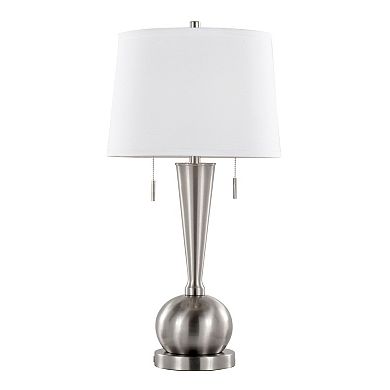 Loheer Contemporary Metal Table Lamp Set with White Linen Shade and USB Port