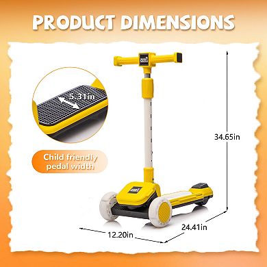 Foldable Kids Ride On 3-Wheel Scooter, with Buildable Blocks, 5-Height Adjustable, Flash Wheels