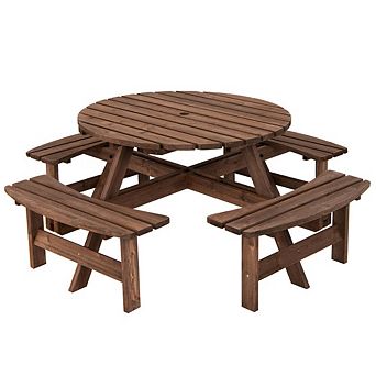 Patio 8 Seat Wood Picnic Dining Seat Bench Set