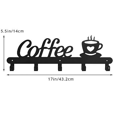 Wall-Mounted Coffee Mug Rack with 5 Hooks Metal Cup Holder for Kitchen Coffee Bar
