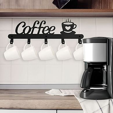Wall-Mounted Coffee Mug Rack with 5 Hooks Metal Cup Holder for Kitchen Coffee Bar