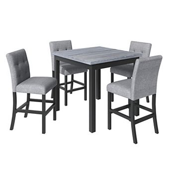 Pnronnc 5 pc Dining Set, Kitchen Dining Table Set with Upholstered High-Back Chairs