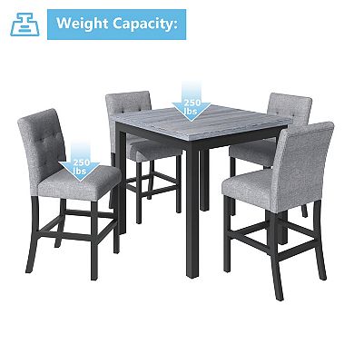 Pnronnc 5-Piece Dining Set, Kitchen Dining Table Set with Upholstered High-Back Chairs