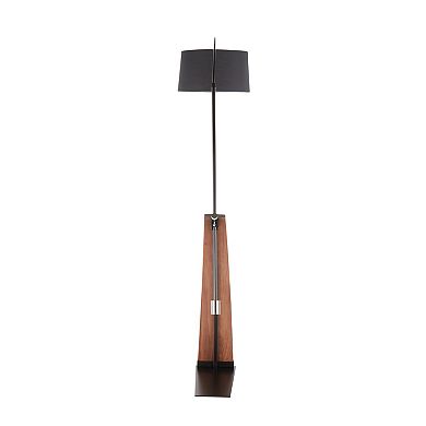 Loheer Mid Century Modern Arc Floor Lamp with Wood Accent Linen Shade