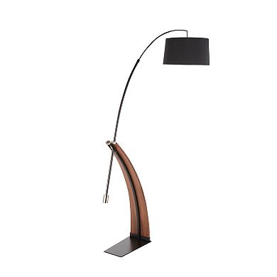 Loheer Mid Century Modern Arc Floor Lamp with Wood Accent Linen Shade