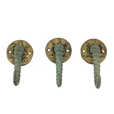 Verdigris Bronze Cast Iron Octopus Tentacle Wall Hook Nautical Set of 3