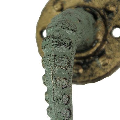 Verdigris Bronze Cast Iron Octopus Tentacle Wall Hook Nautical Set of 3
