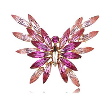 Golden Tone Shine Rose Pink Crystal Butterfly Insect Brooch Pin