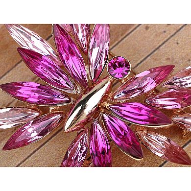 Golden Tone Shine Rose Pink Crystal Butterfly Insect Brooch Pin