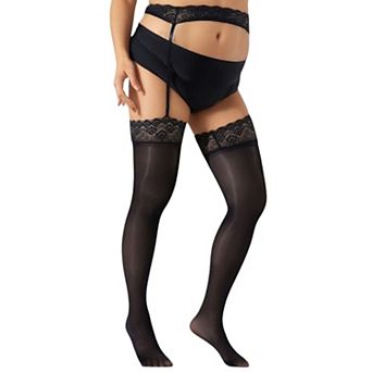 Women's Maternity Sheer Thigh High Stockings with Soft Stretch Fit and Decorative Lace Top Detail