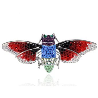 Vibrant Cicada Enamel Crystal Rhinestone Wings Purple Red Custom Pin Brooch