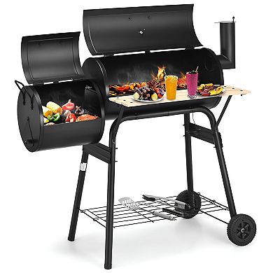 Backyard Charcoal BBQ Grill with Firebox, Thermometer and Rolling Wheels