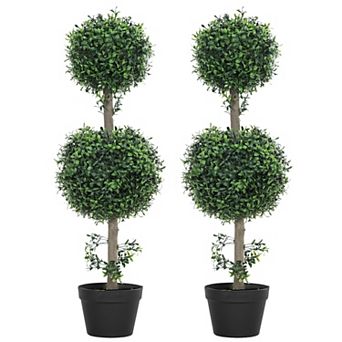 Set of 2 Artificial Boxwood Topiary Plants with Pot for Indoor Outdoor Use