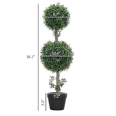 Set of 2 Artificial Boxwood Topiary Plants with Pot for Indoor Outdoor Use