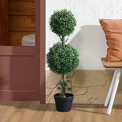 Set of 2 Artificial Boxwood Topiary Plants with Pot for Indoor Outdoor Use